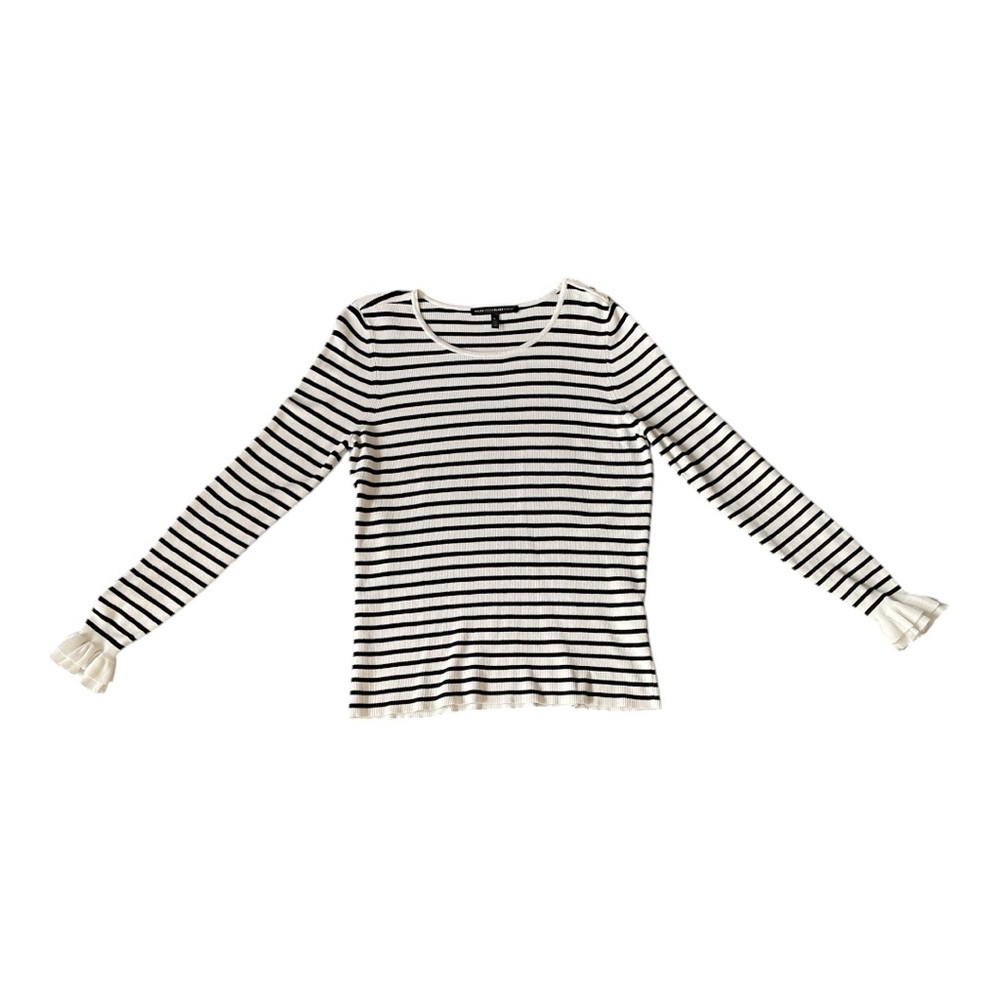 #087, White House Black Market round neck, long sleeve striped sweater, size L